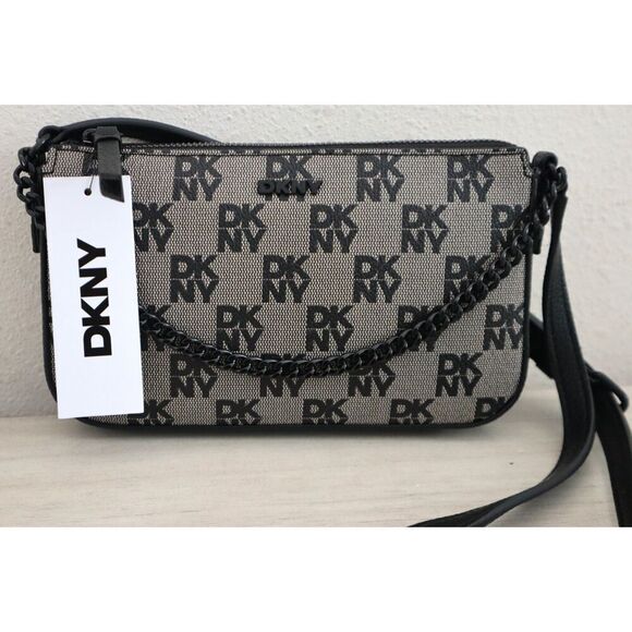 DKNY WMN's Demi Ivory/Black Logo Bryant Park w/Chain Shoulder Crossbody Bag - Picture 1 of 16